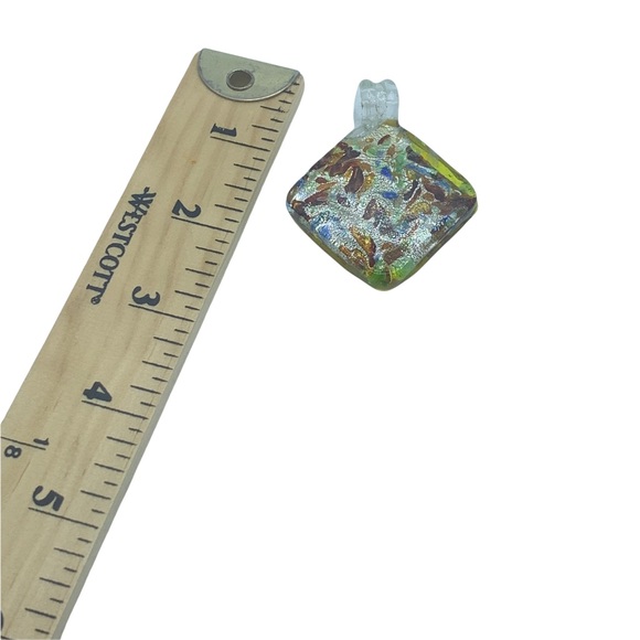 vintage art glass pendant Diamond Shape Silver & Amber Brown - Picture 7 of 7